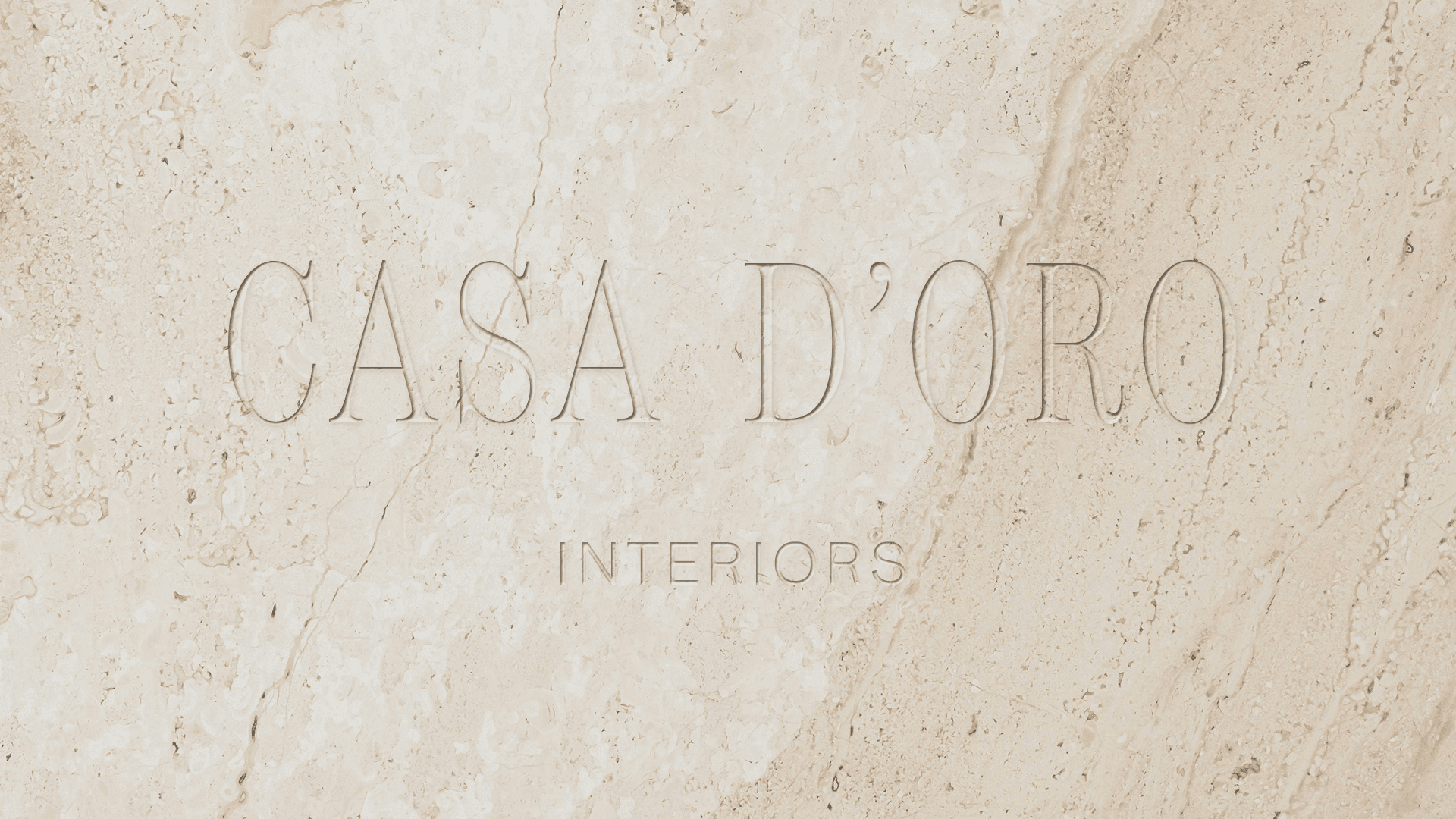 Casa D’Oro Interiors banner featuring luxury marble texture with minimalist interior design brand logo.