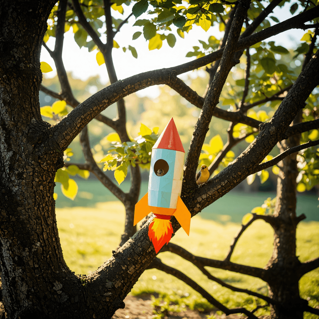 product photography of paper rocket