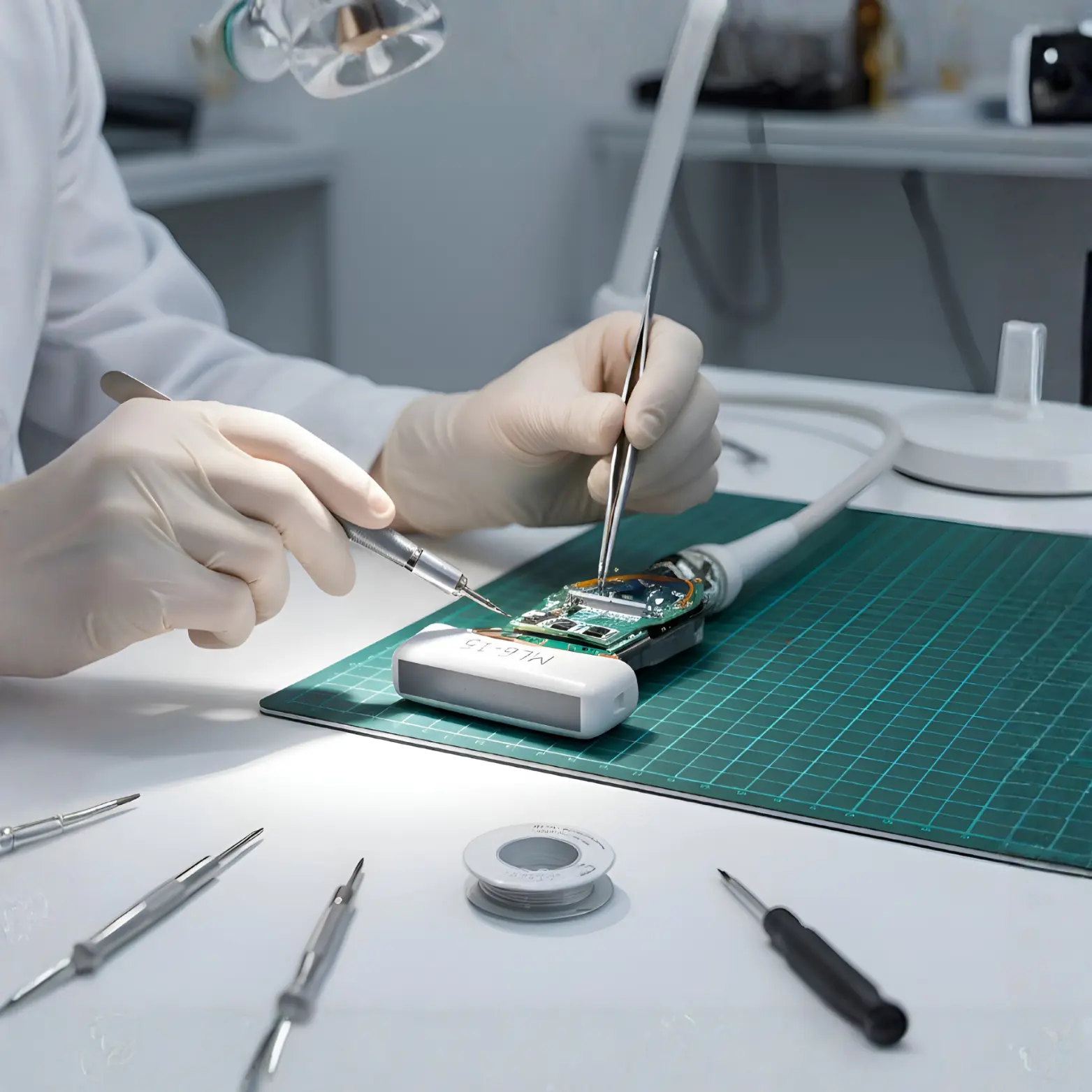 An technician repairing medical probe