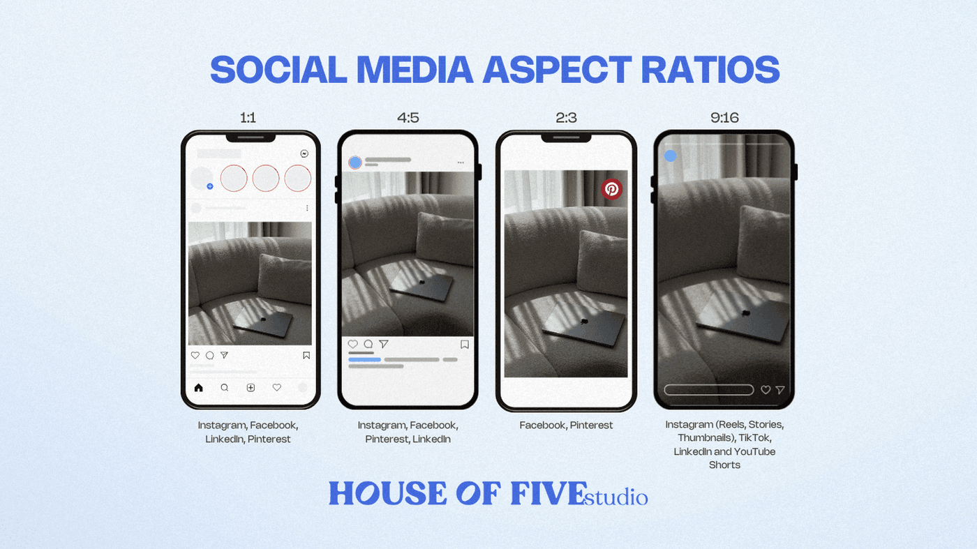 graphic showing social media aspect ratios