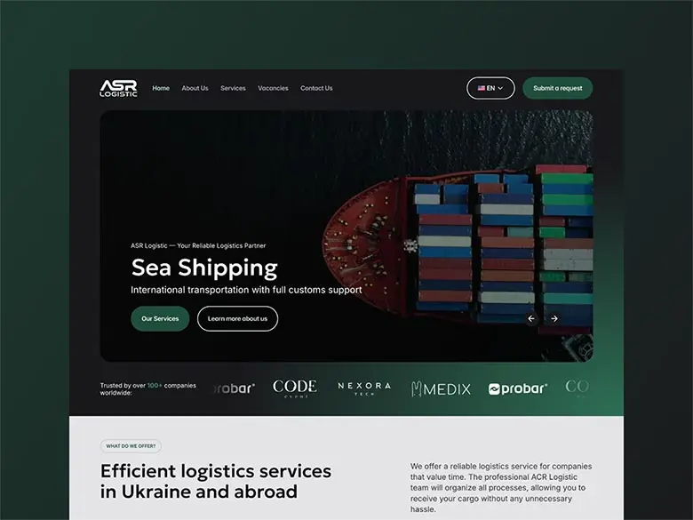 ASR Logistic website design, logistics and freight shipping website for transportation services