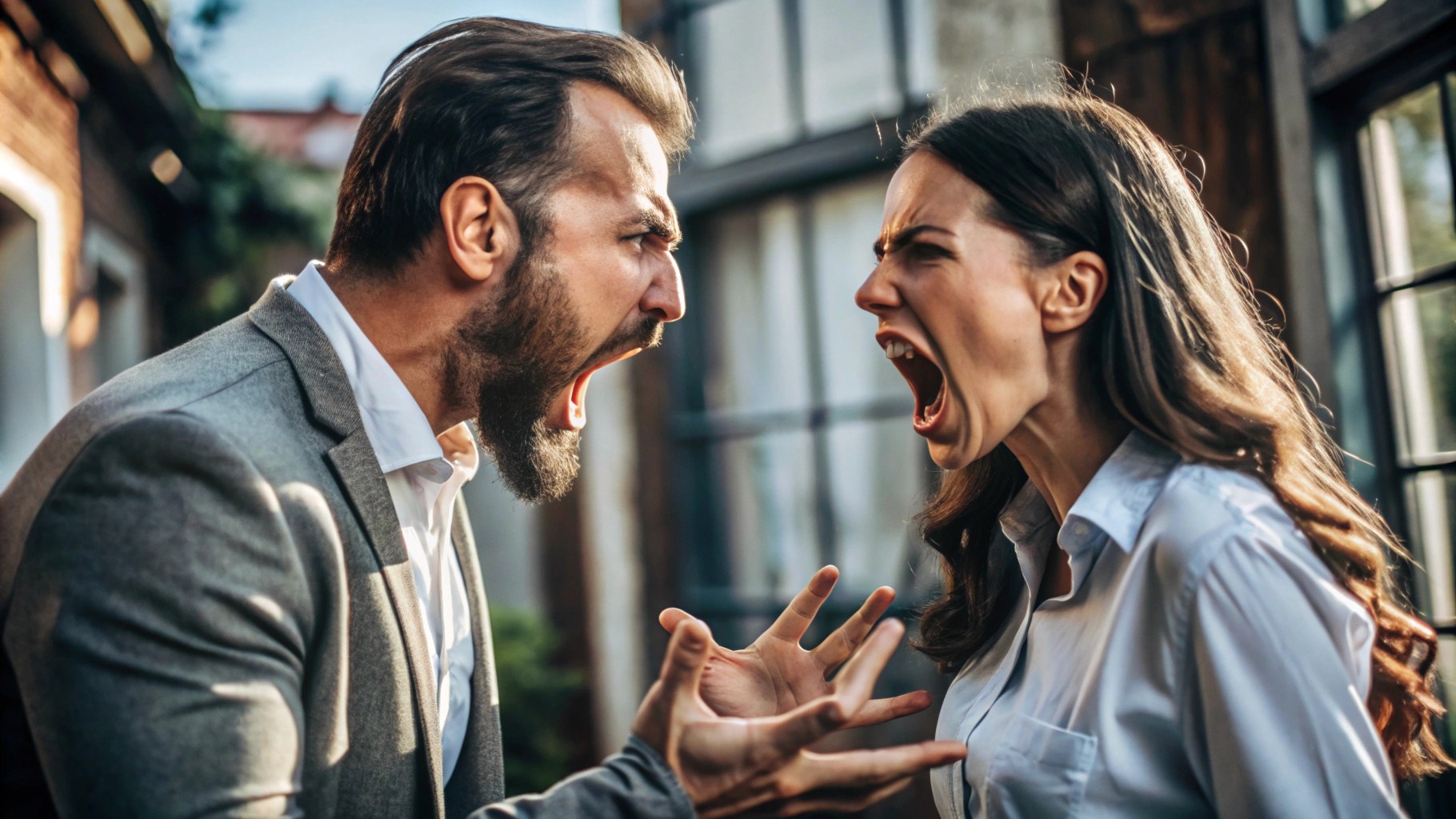 a man screams at a woman