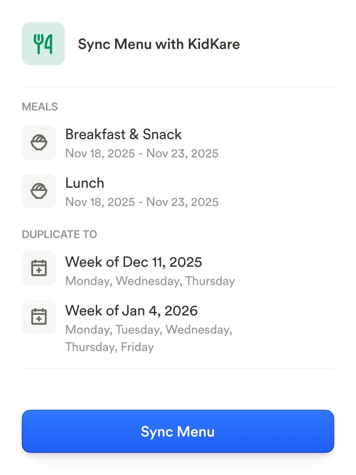 Synced with attendance