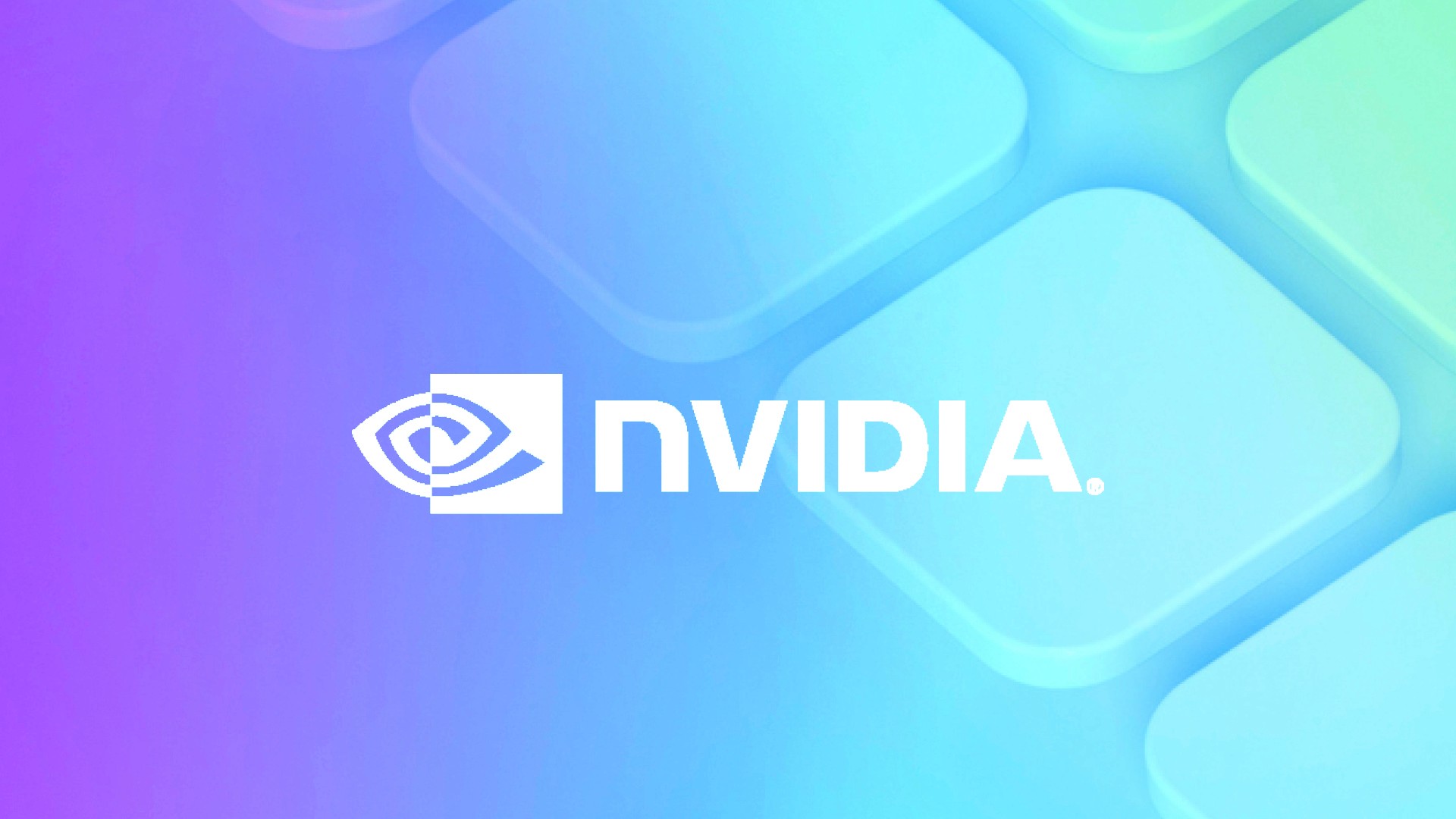 Nvidia logo on gradient blue purple green background