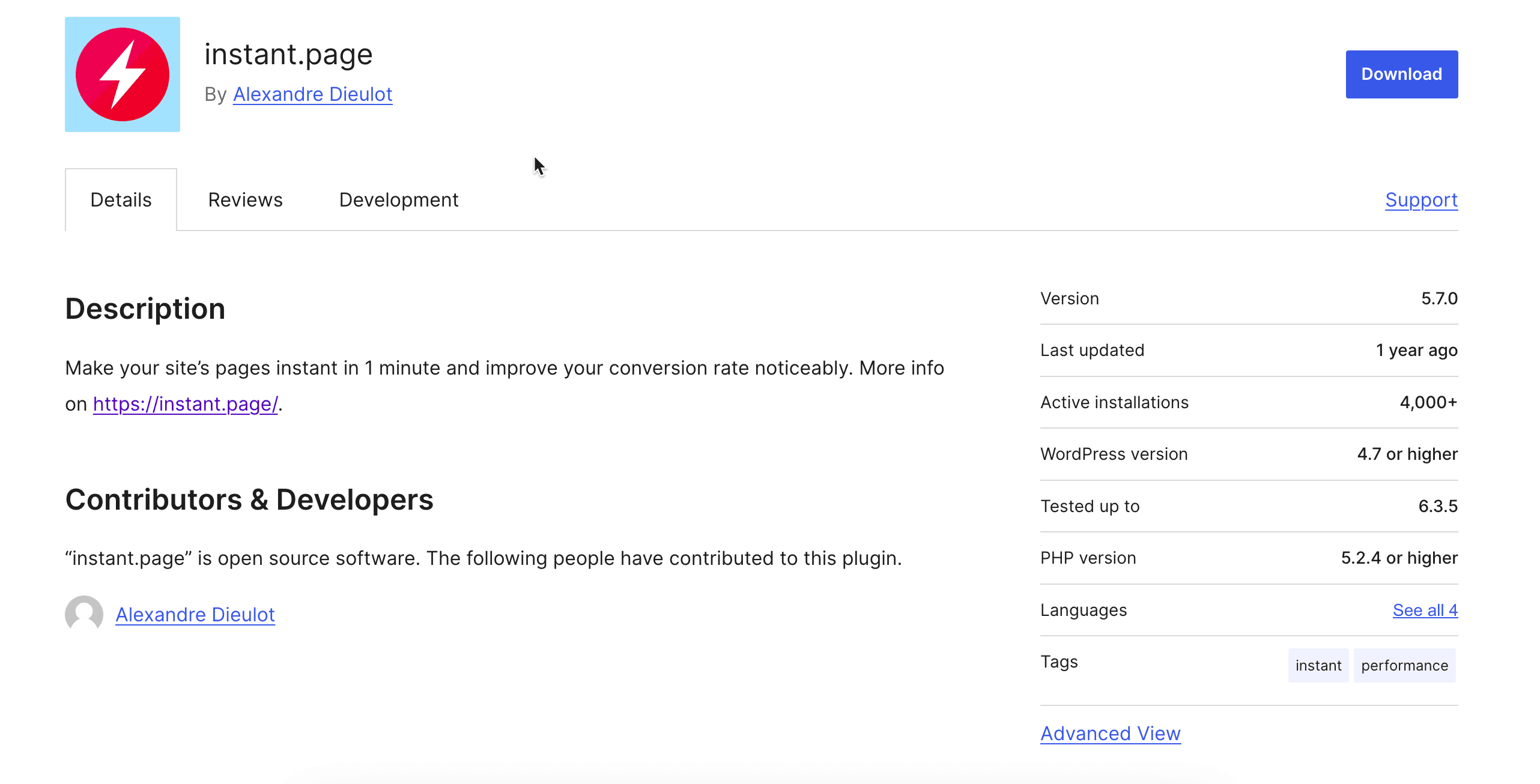 instant.page plugin page