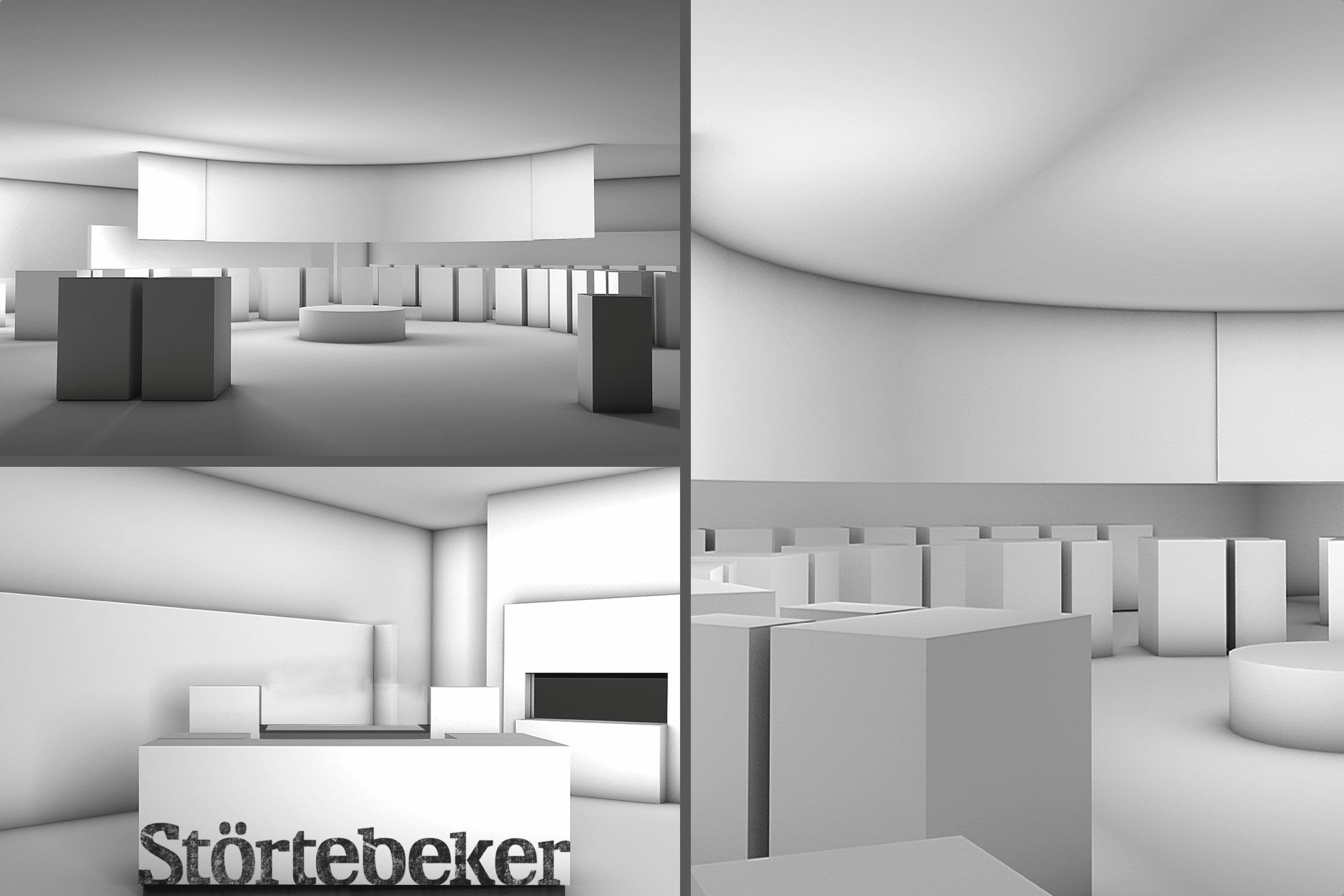 3D rendered exhibition booths with "Störtebeker" text.