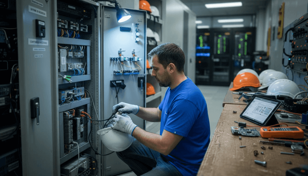 Un tecnico si occupa dell’installazione dei sensori di sicurezza digitali.