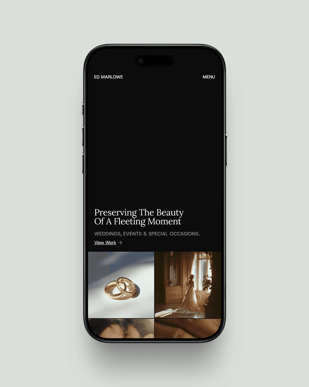Web page mockup of The Kudo Studio minimalist website design, showcasing clean typography and a no-code web design layout.