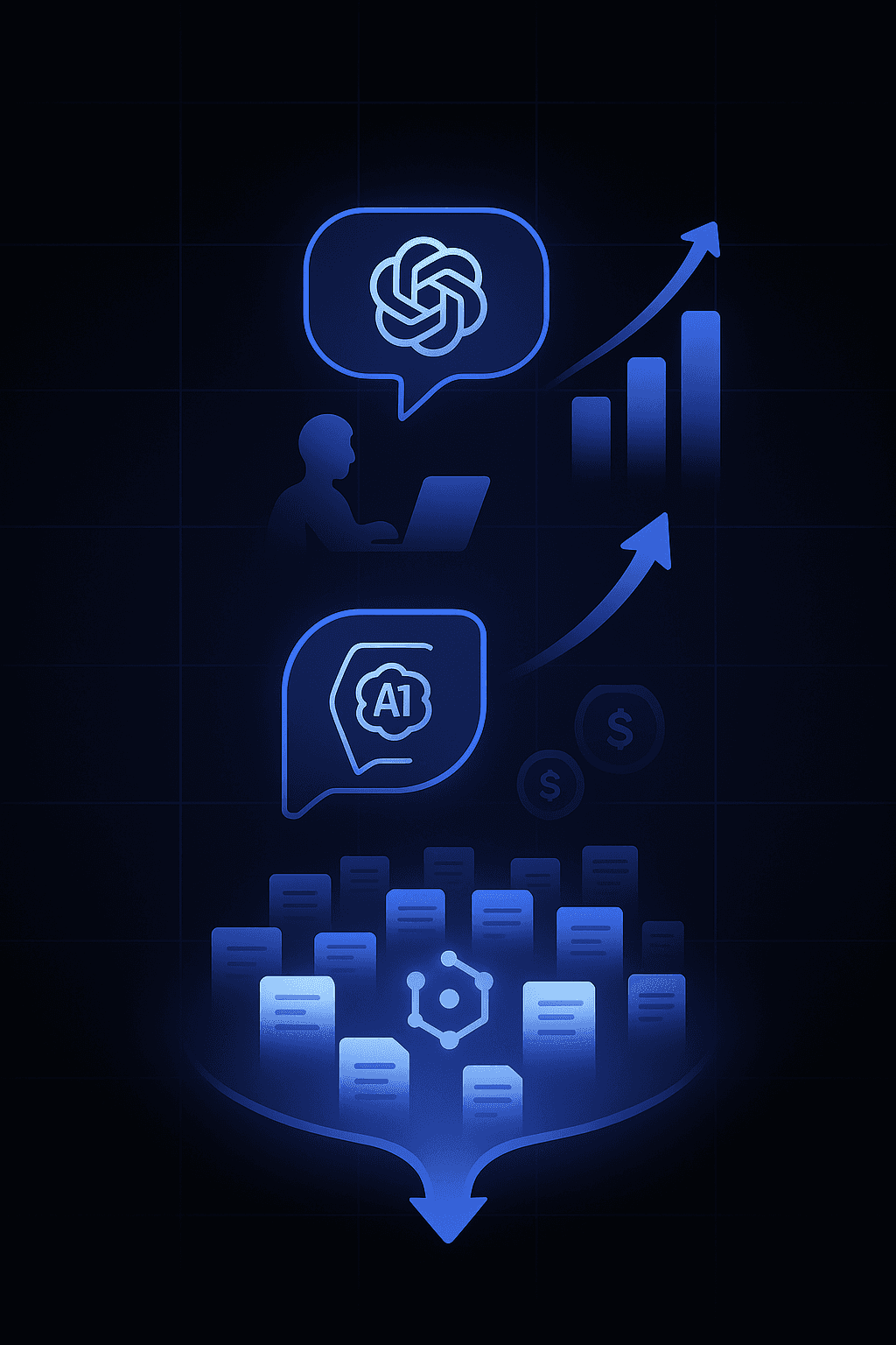 Flow visual of automated content leading to AI citation, buyer engagement, and revenue growth.