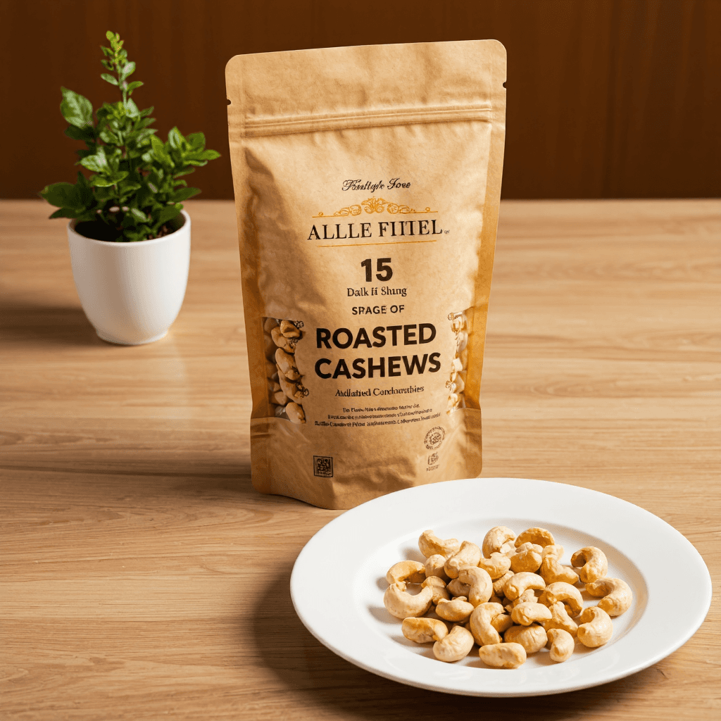 product photography of bag of roasted cashews