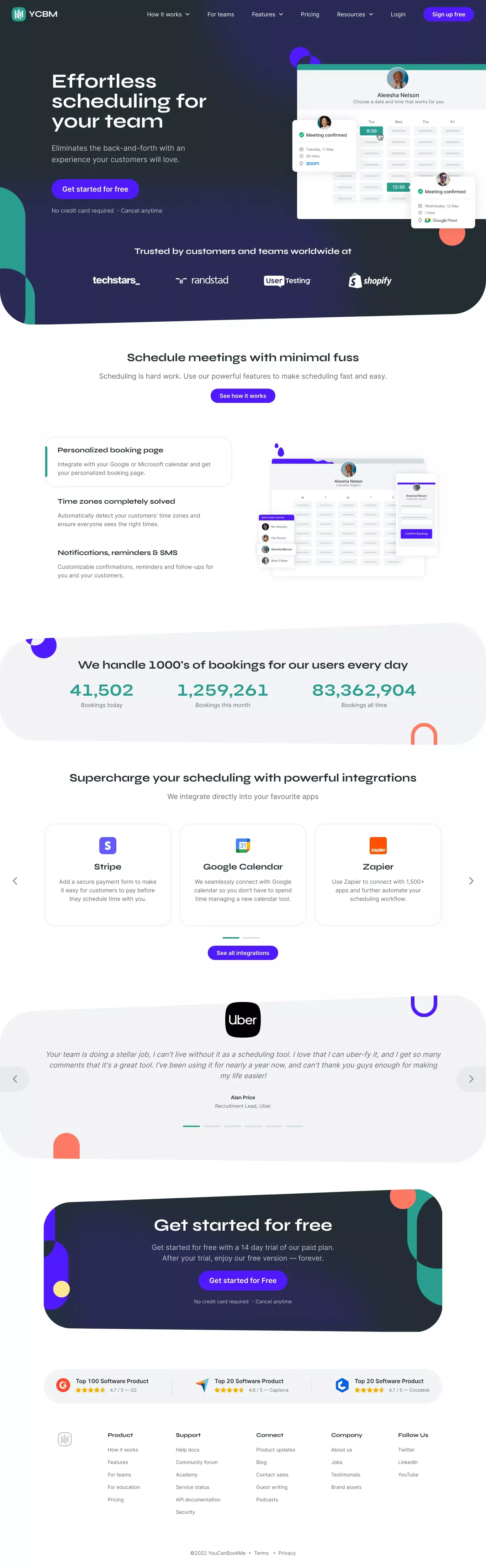 Effortless Online Scheduling Tool for Te landing page screenshot showcasing HR and Tech design