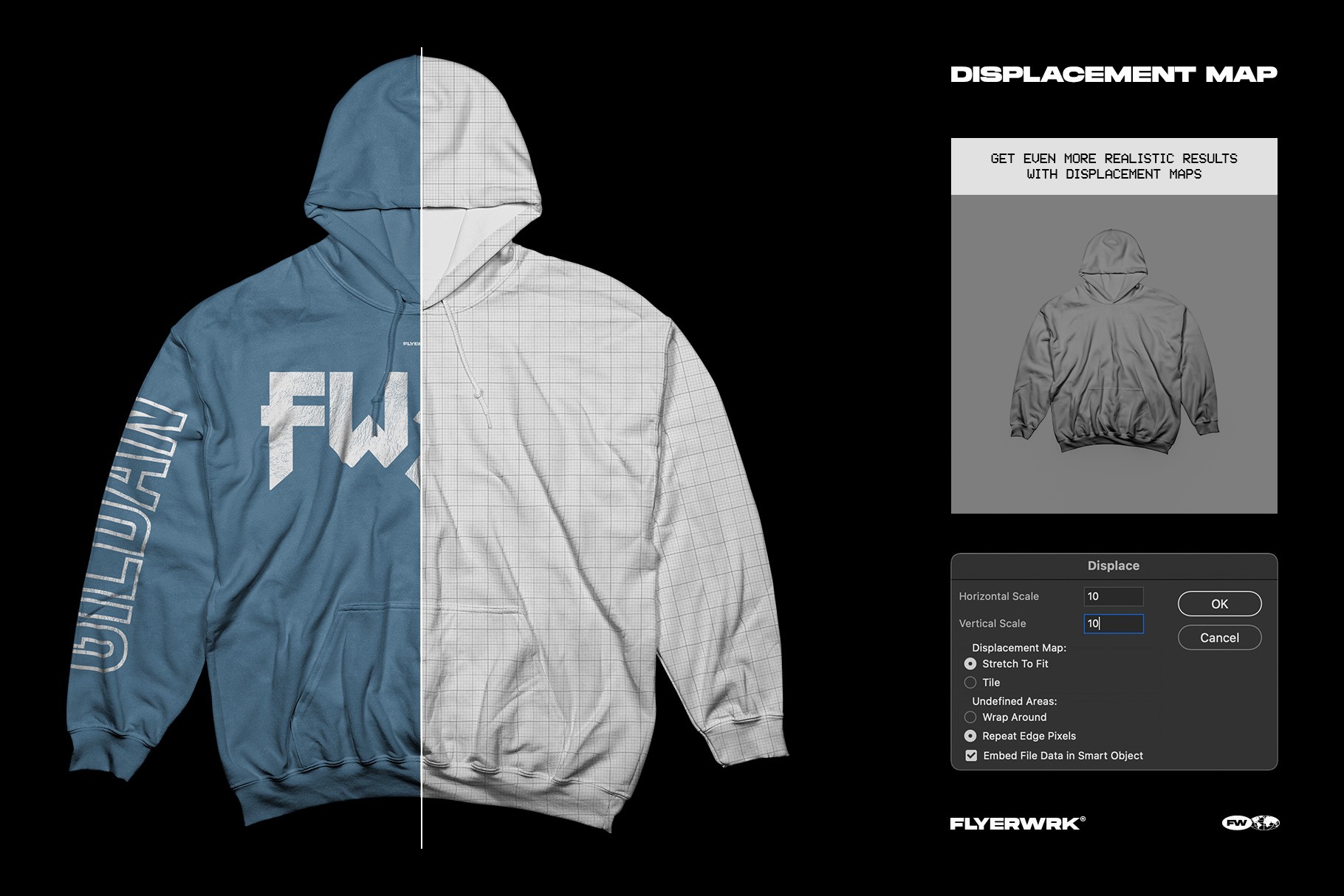 Gildan 18500 Hoodie wrinkled mockup displacement map for realistic print effects