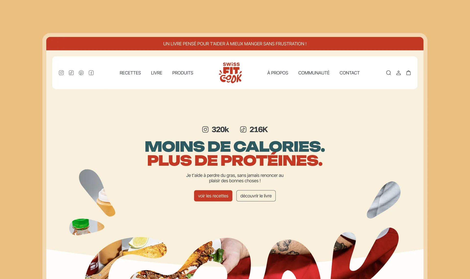 Landing page Swiss Fit Cook, argument moins de calories plus de protéines