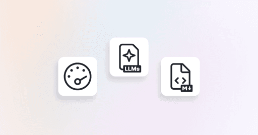Three icons representing speed, llms-full.txt and markdown support for docs