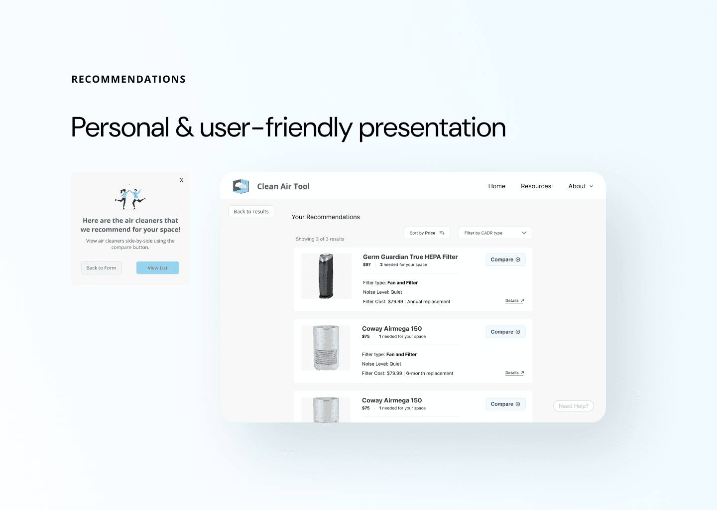 A mockup of recommended air cleaners.