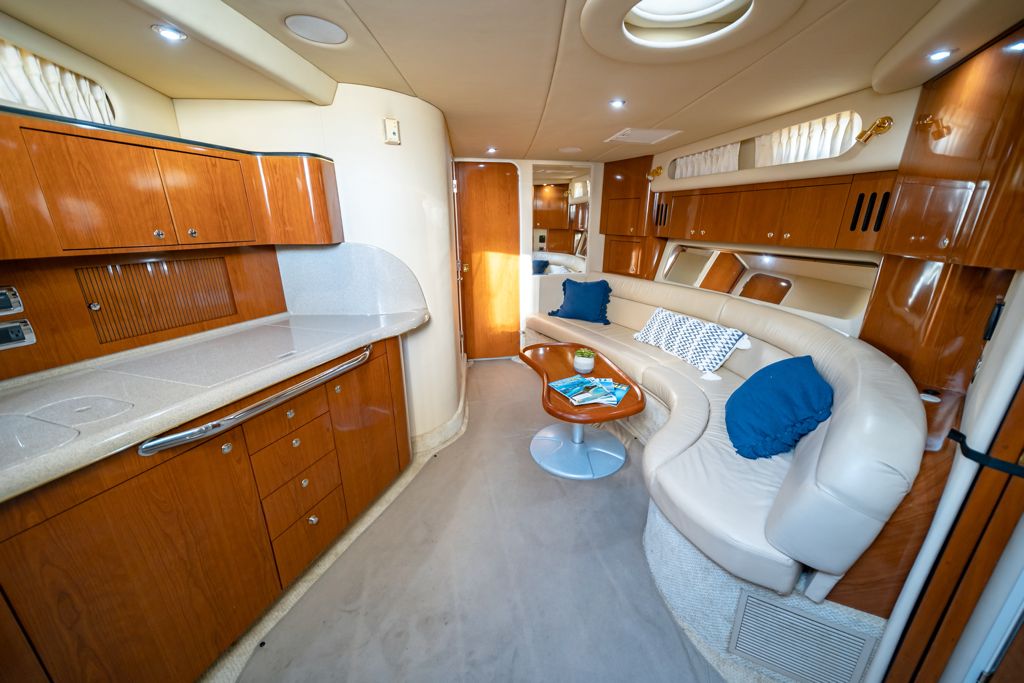 Spacious interior cabin of the 45ft Sea Ray Express yacht