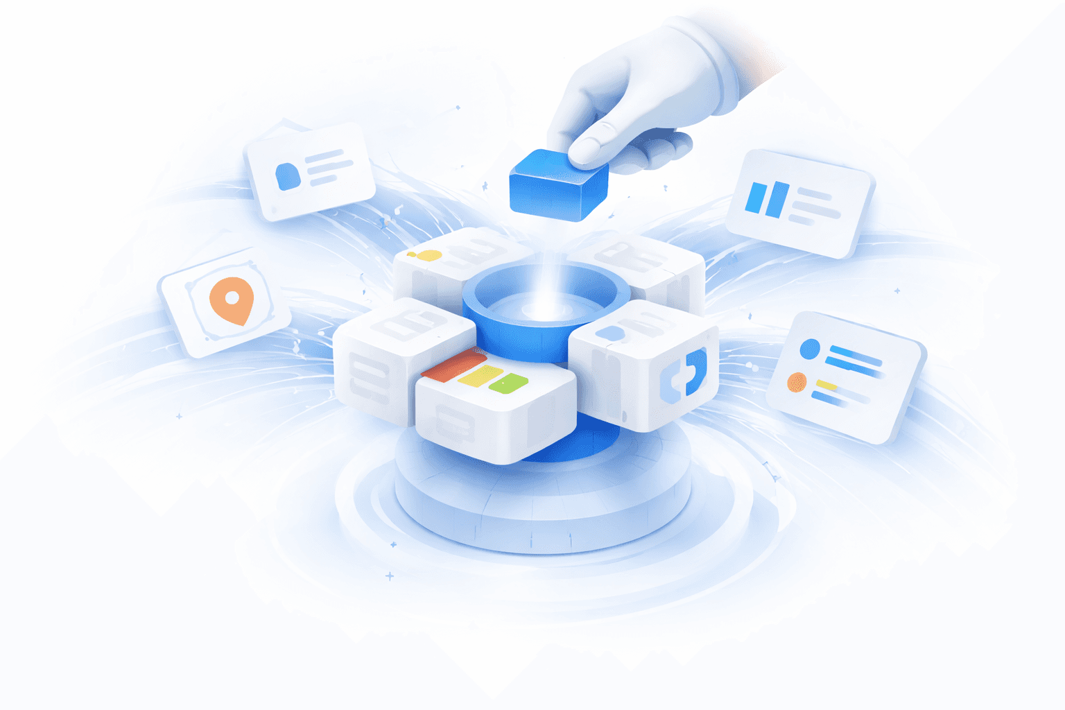 Logos of tools outward, illustrating easy integration with no engineering required.