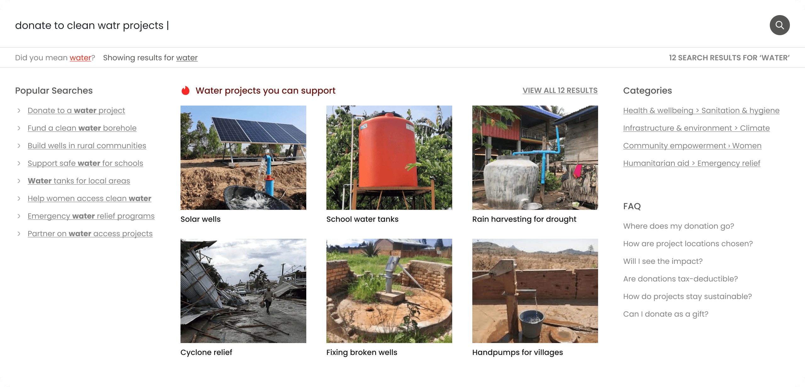 Guided search results showing clearer suggestions and highlighted terms to help users explore project options.