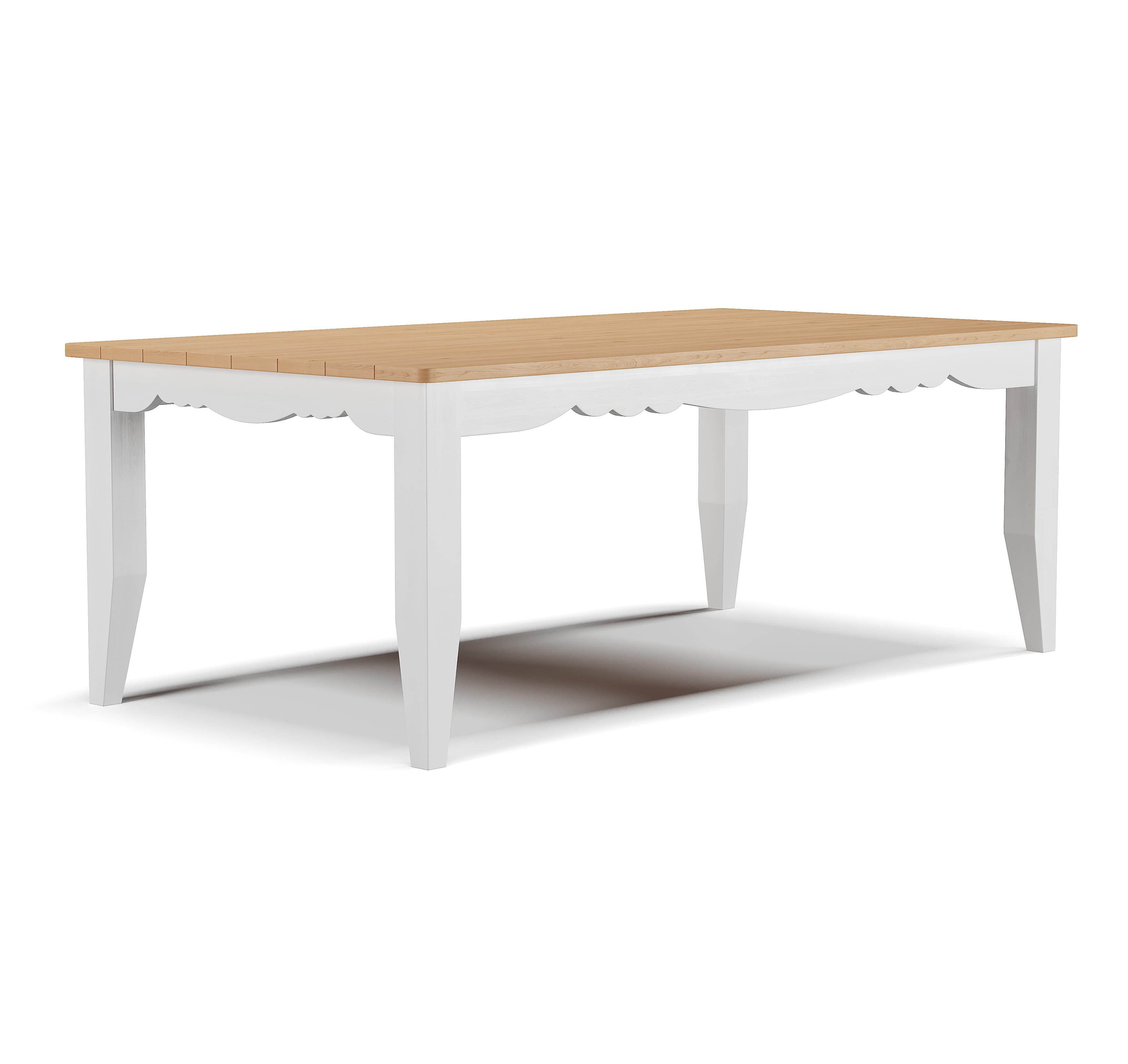 Side profile of wooden table 3D render showing structure and legs