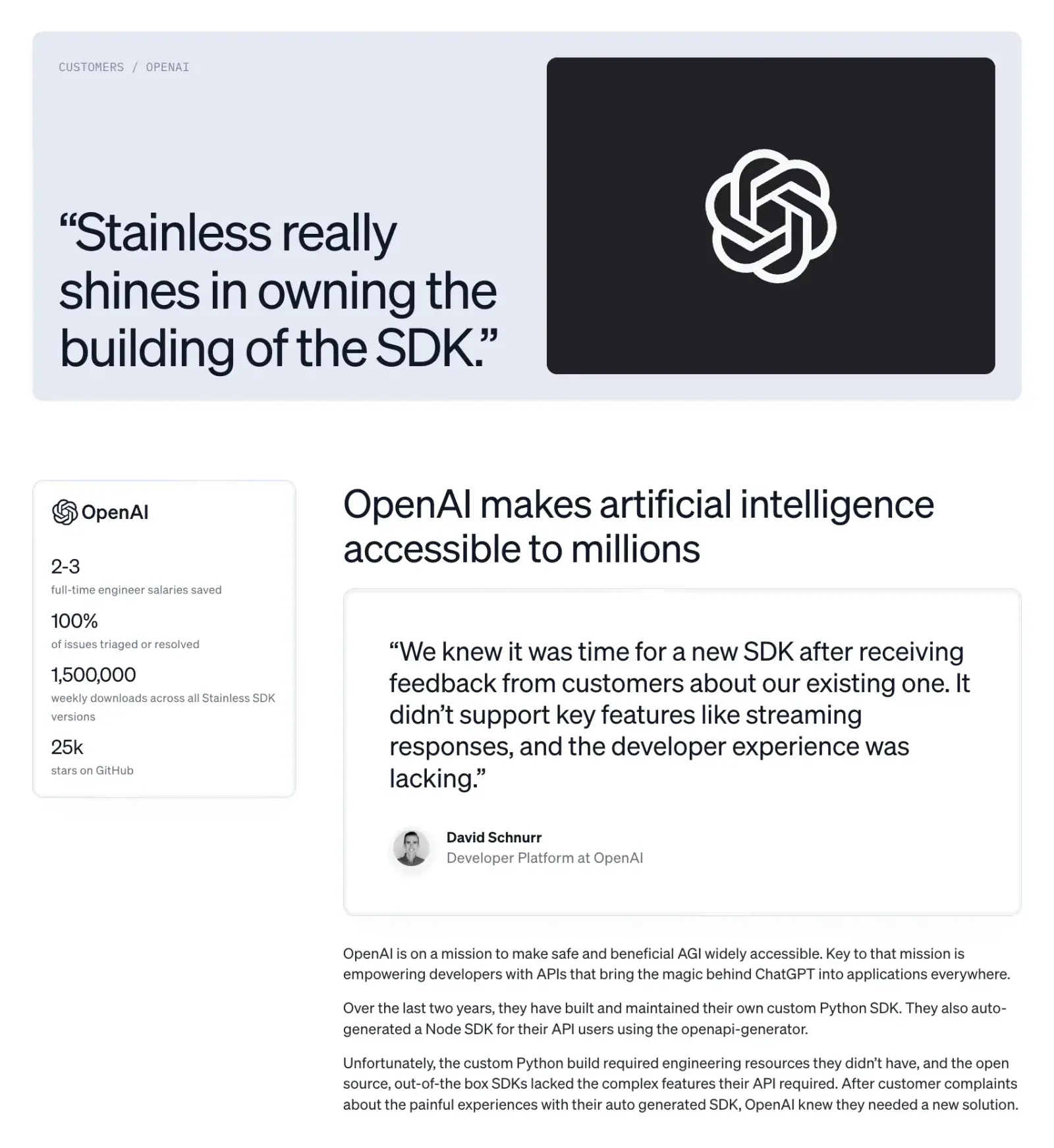 Webpage showing "Our Customers" and logos of leading companies like Grammarly, Sophos, and Figma. Featured stories are also shown.