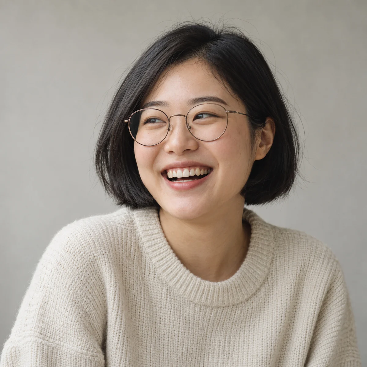 Hana Mori, founder of AppDebut, smiling in a cream sweater