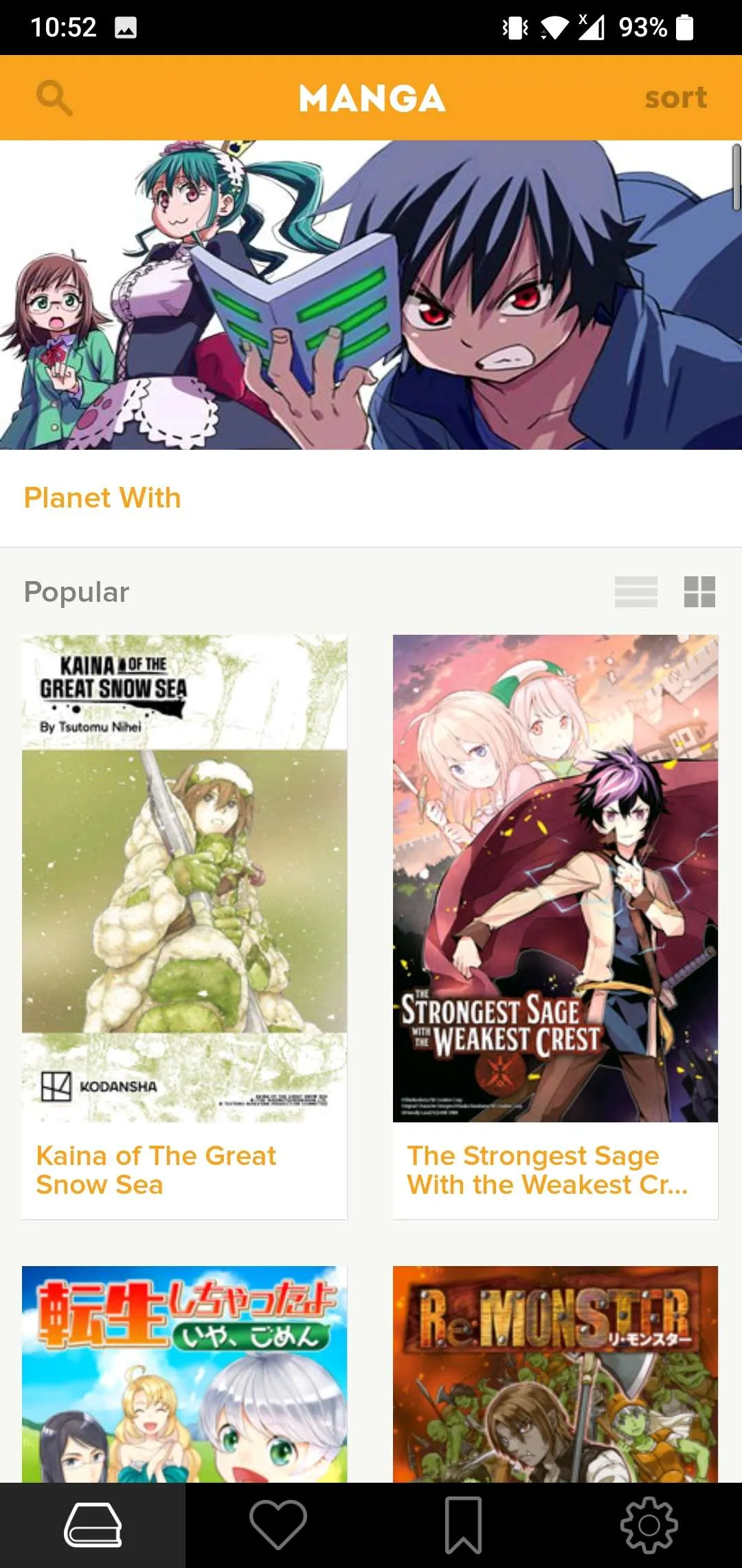 Design actuel de l'application Crunchyroll Manga