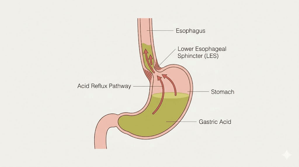 How semaglutide causes acid reflux diagram showing stomach and esophagus