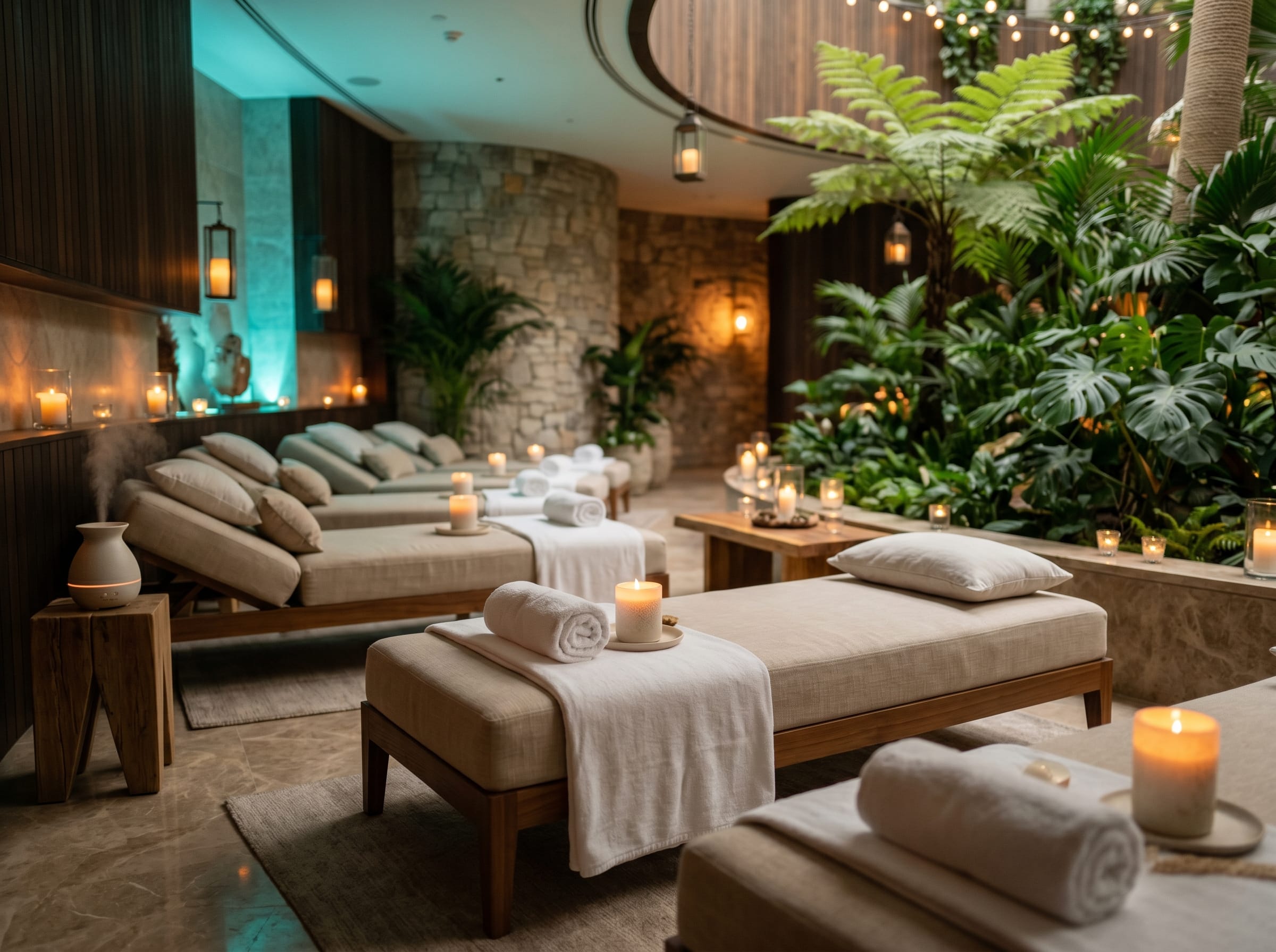 Luxury spa lounge interior with candles