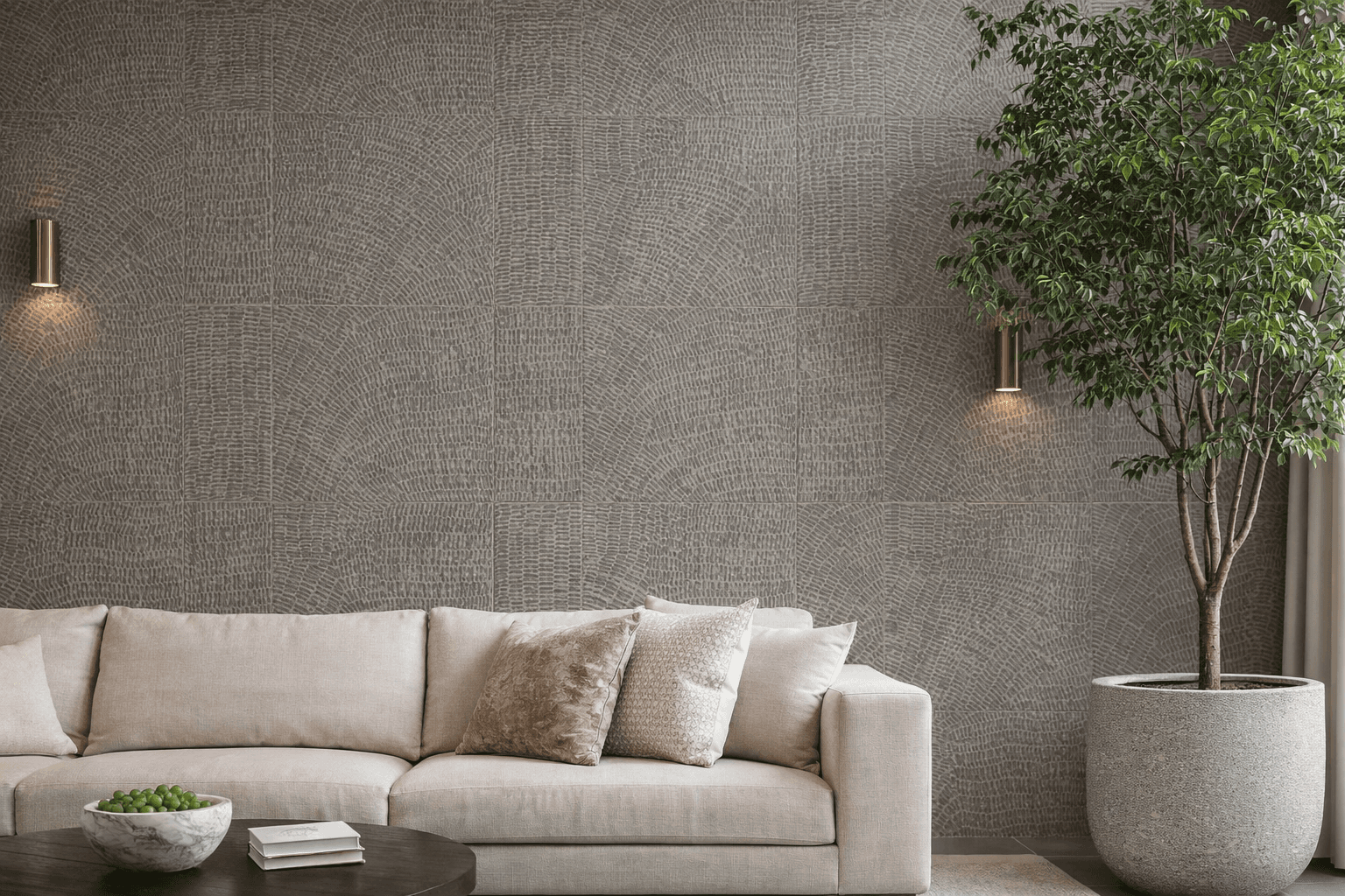 Ranoma textured stone applied on modern interior wall with subtle pattern and neutral tone aesthetic