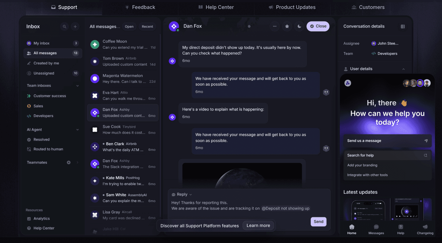 screenshot of Featurebase's app