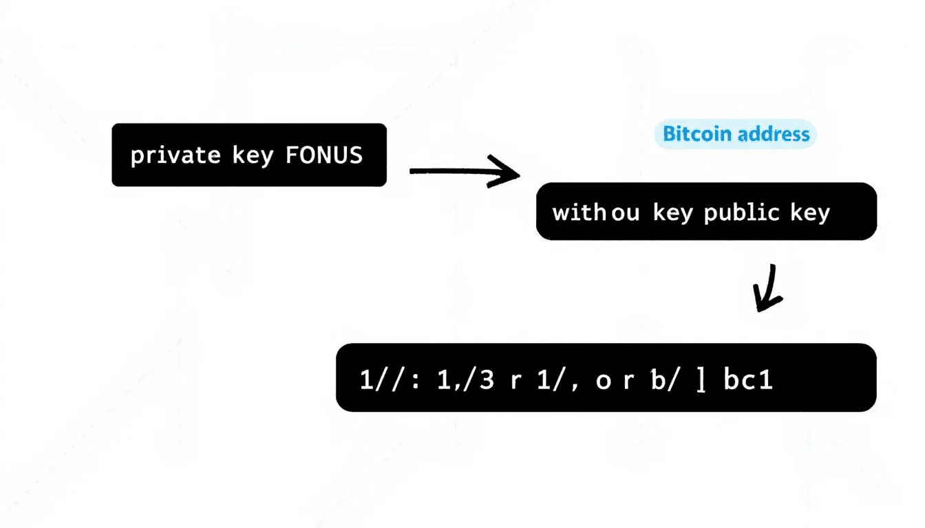 The diagram illustrates the process of generating a unique bitcoin address, starting from a private key, which is then transformed into a public key before finally creating the bitcoin wallet address. This flow highlights the importance of private-public key pairs in secure bitcoin transactions and the various address formats used within the bitcoin network.