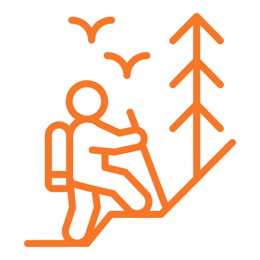 Icône de randonneur avec bâton, signifiant l’accès aux sentiers pédestres proches.