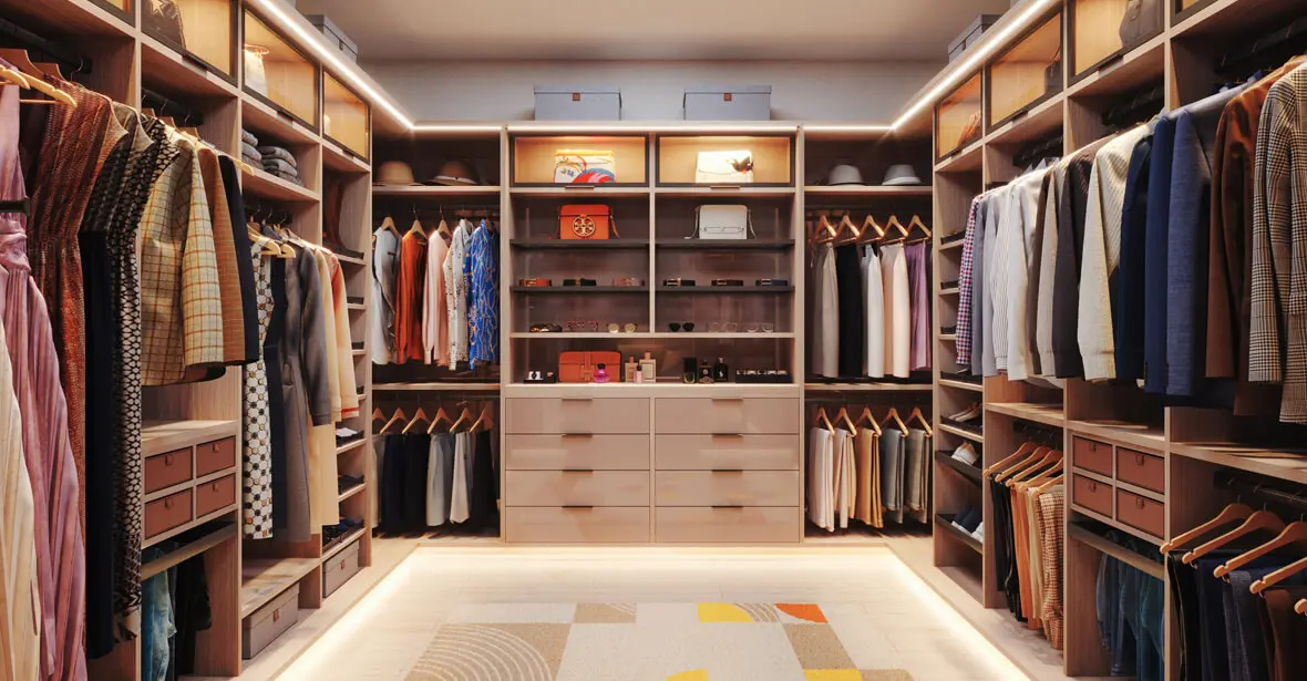 A bedroom with a bed and a closet