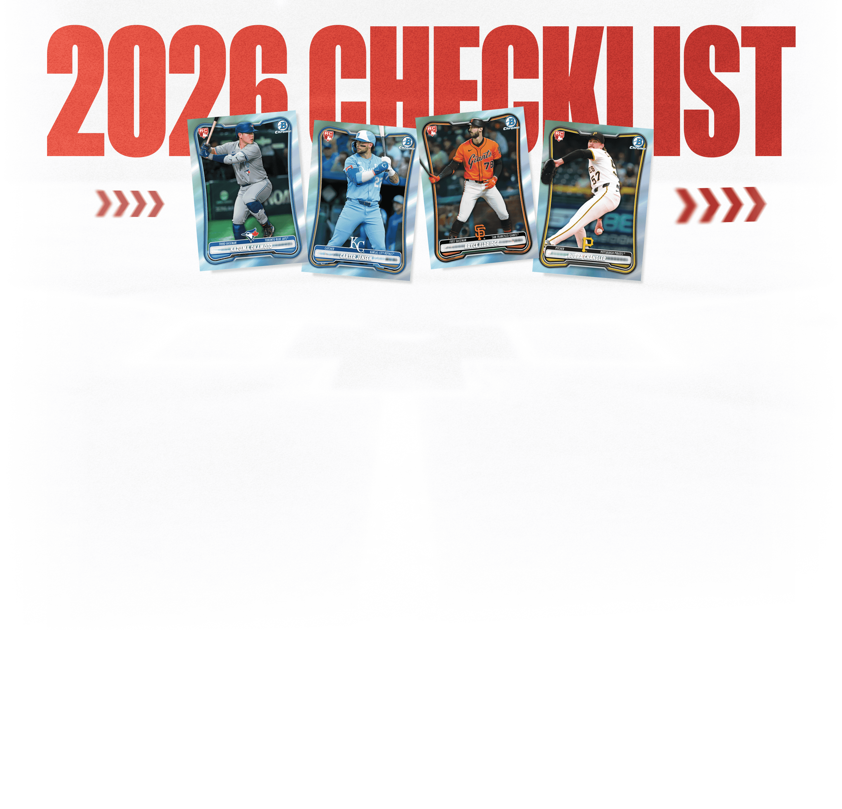 2025 Red RC Checklist featuring eligible Bowman rookie cards for redemption