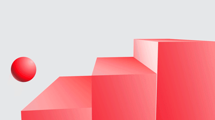 A sphere bounces off a staircase and the frame transitions to a diamond, cylinder and teardrop shaped polygon envolped in a circle