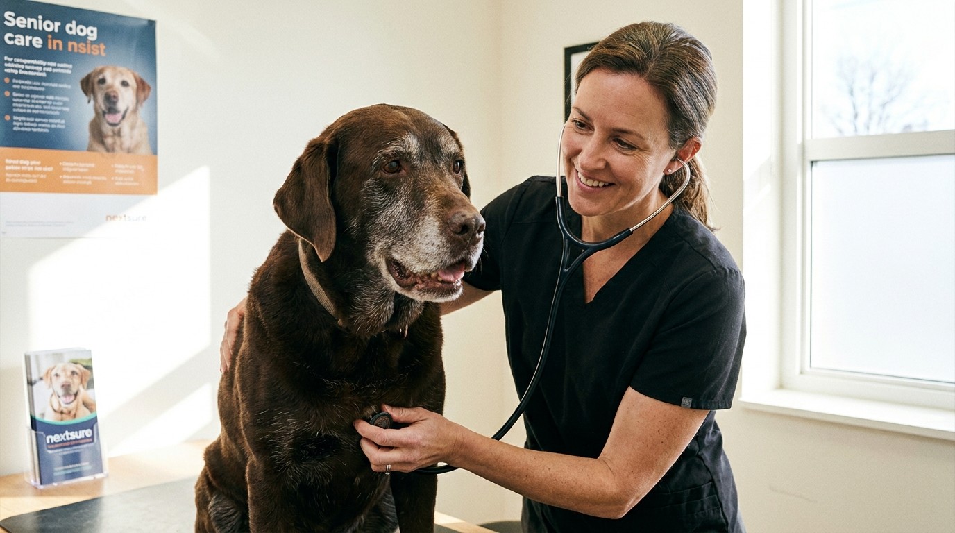 Älterer Labrador beim Tierarzt – Hundekrankenversicherung für Seniorhunde