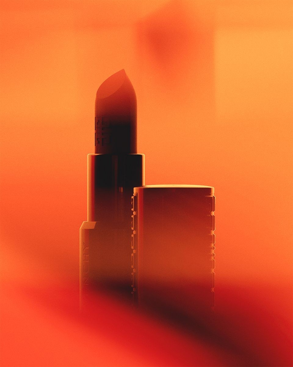 Lipstick silhouettes on an orange-red gradient