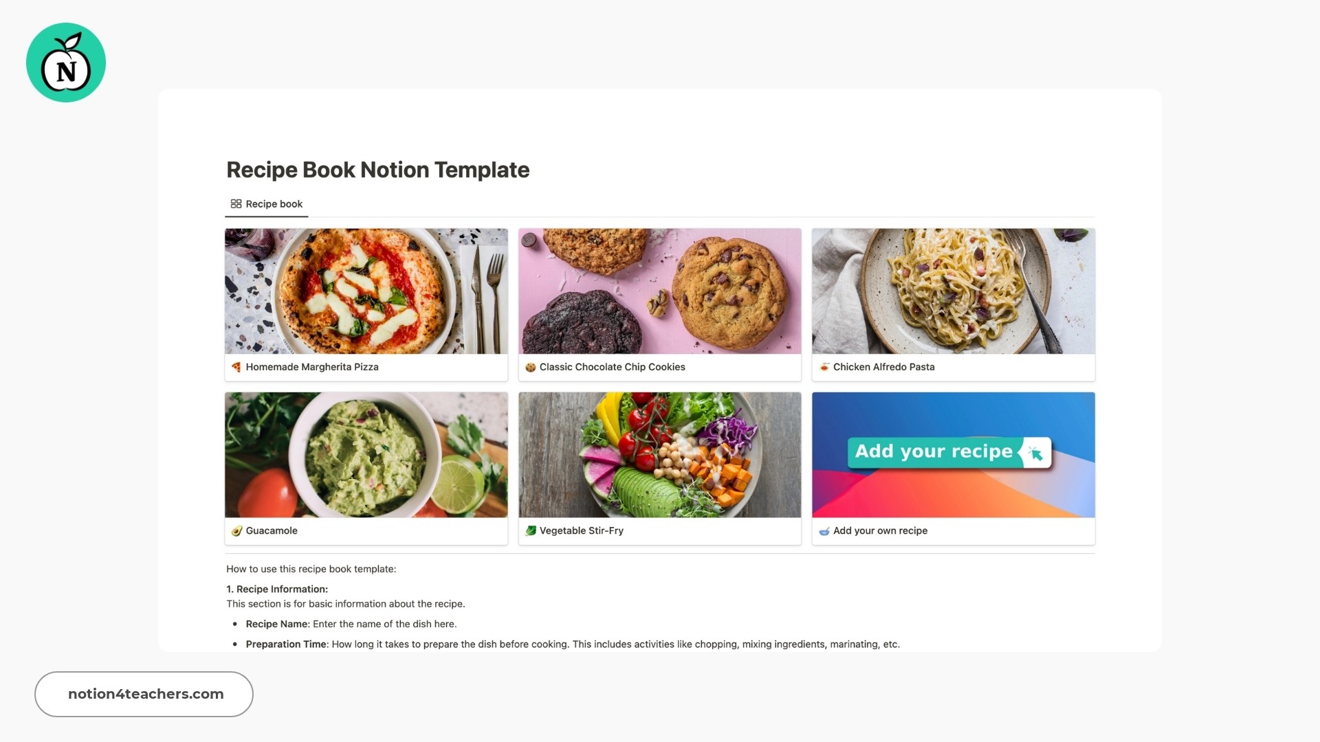 Recipe Book Notion Template by Yaz Digital