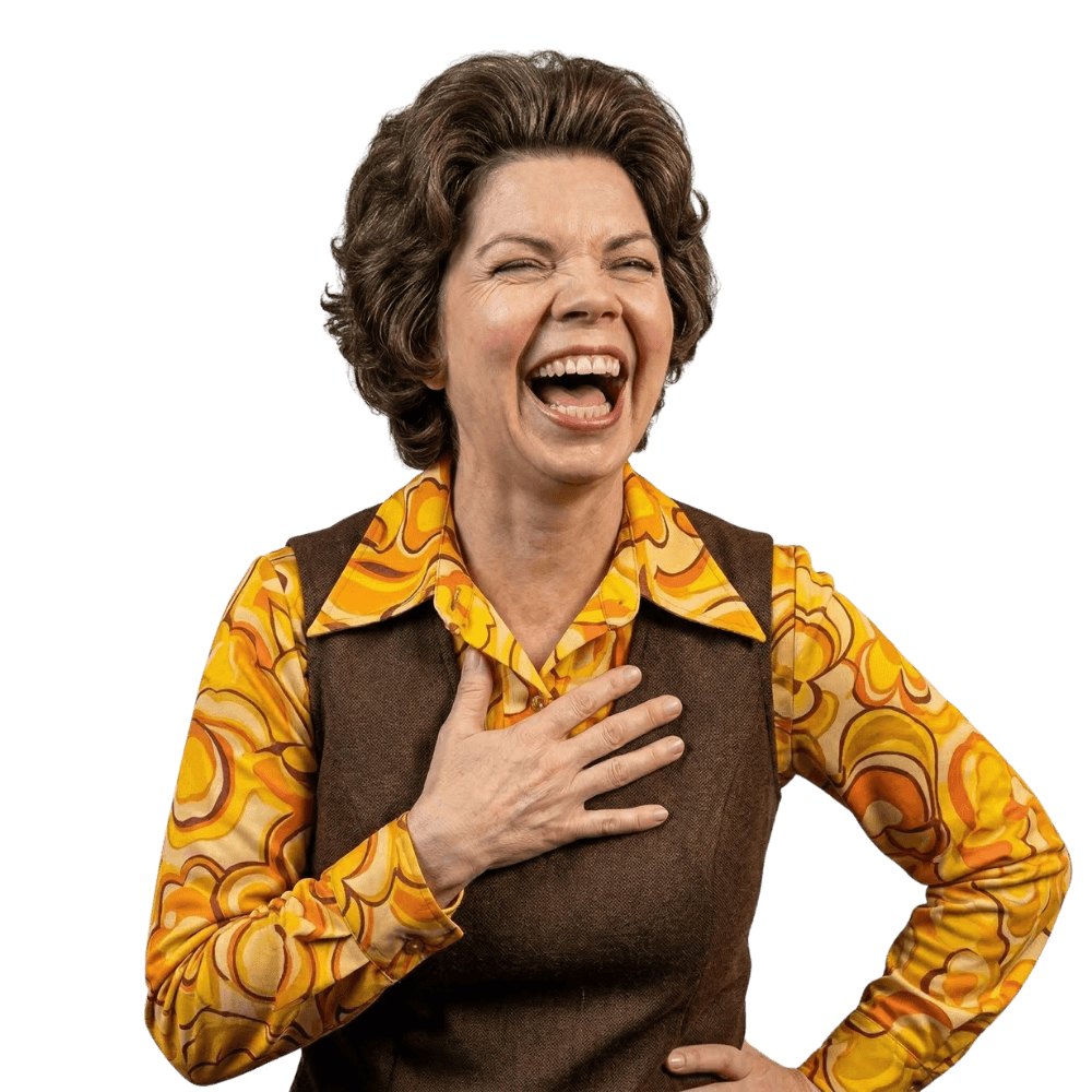 Femme des années 70 en train de rigoler