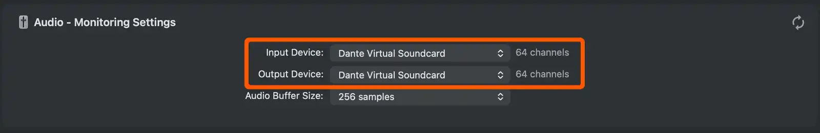 Sonoros audio monitoring settings for DVS