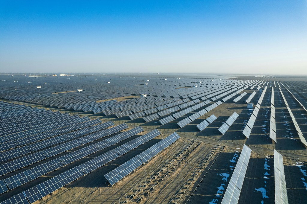 an aerial view of a large solar farm