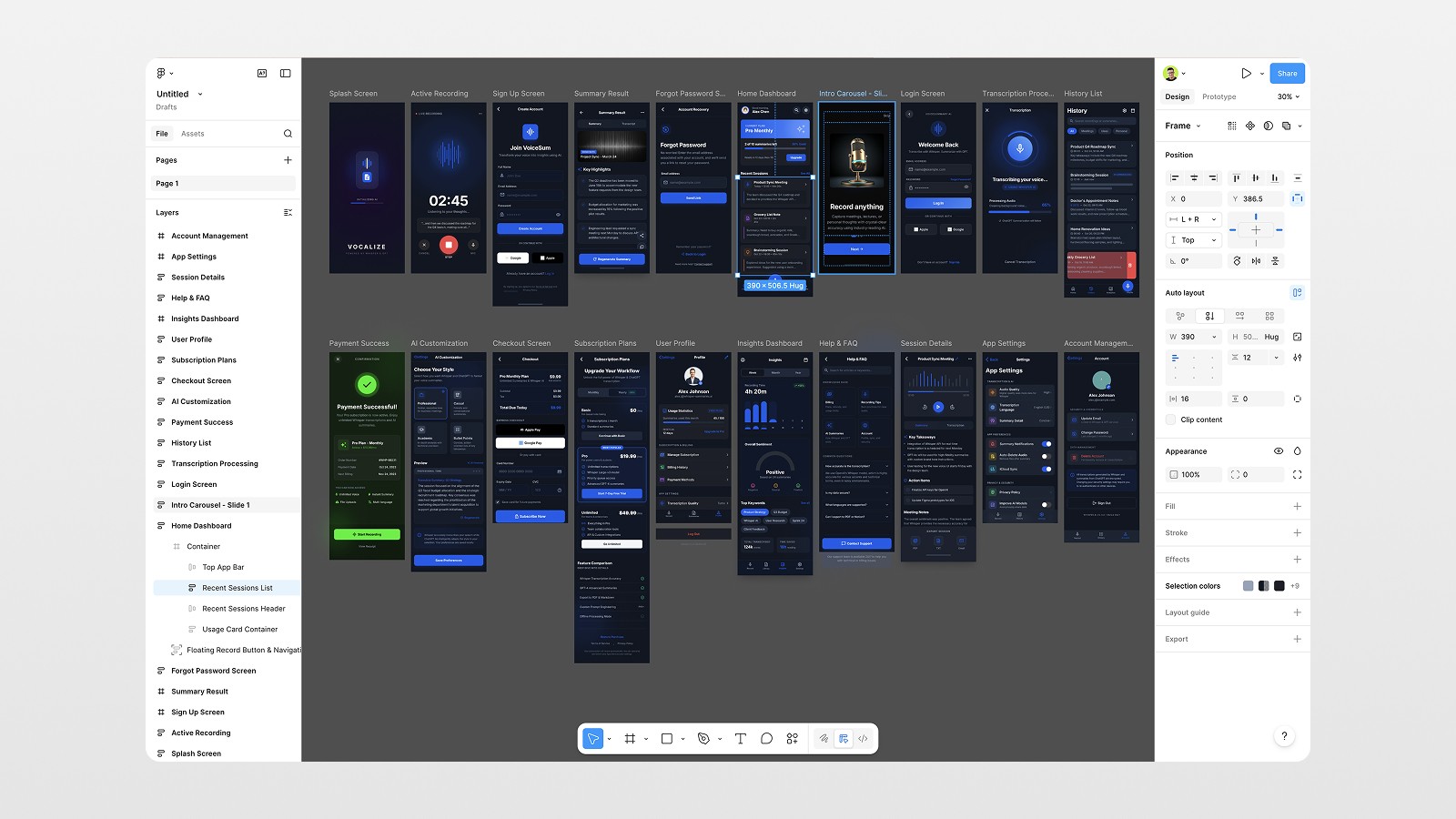 Exported screens from Stitch in Figma