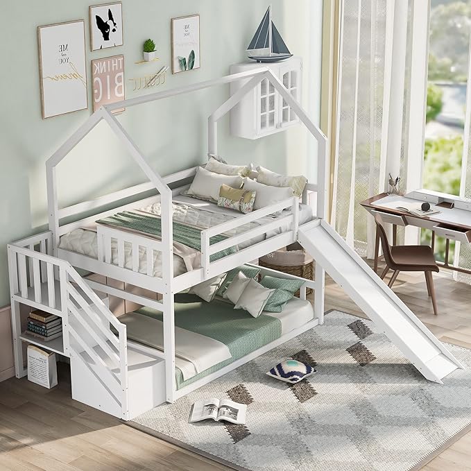 A perfect combination of sophistication and utility, the bunk bed with slide and swing fits any space.