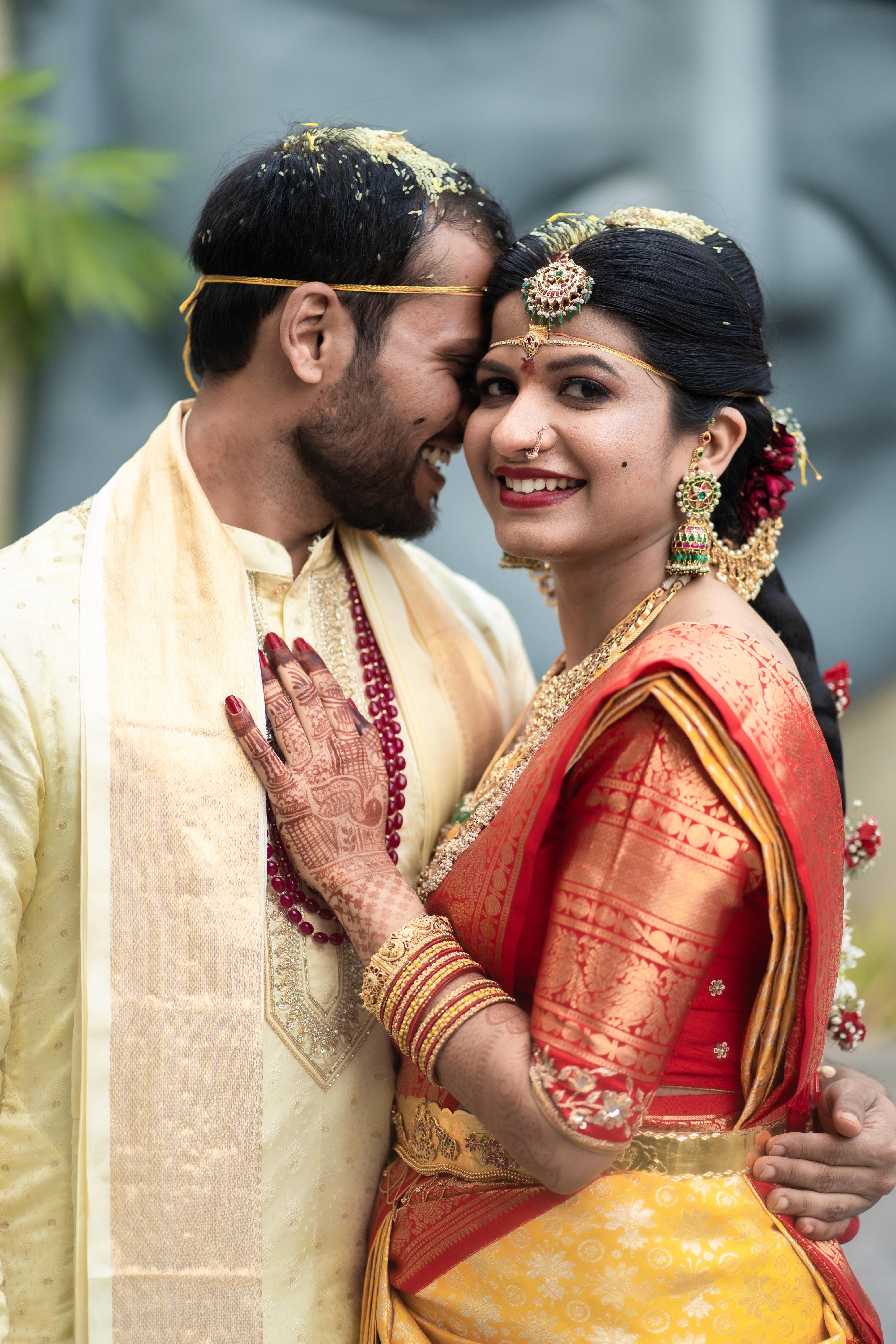 Out of The Blues captures Mounika & Satya's heartfelt wedding moments with Fine Art Wedding Photography in Hyderabad.