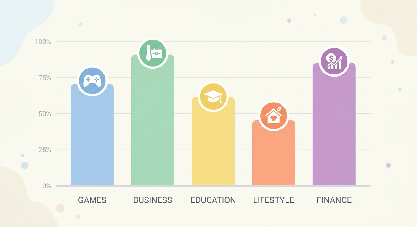 Illustrative chart of popular app store categories including games, business, education, lifestyle, and finance.