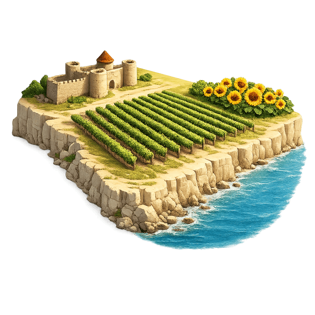 Artistic illustration of the Odessa Oblast wine region.