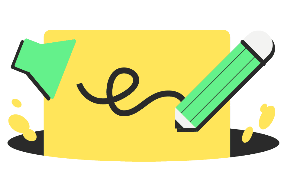 A yellow box featuring a green upward arrow, symbolizing the AI generator feature's enhancement and progress.