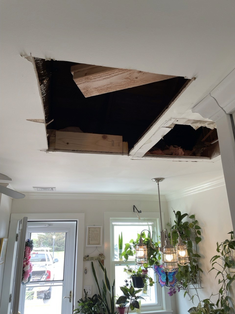 Attic access framed with pull-down ladder