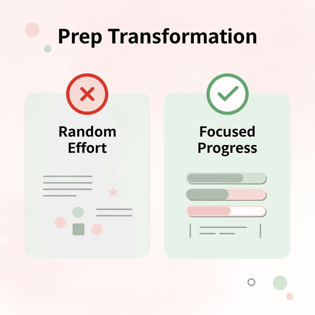 Before and after comparison showing transformation from random effort to focused progress