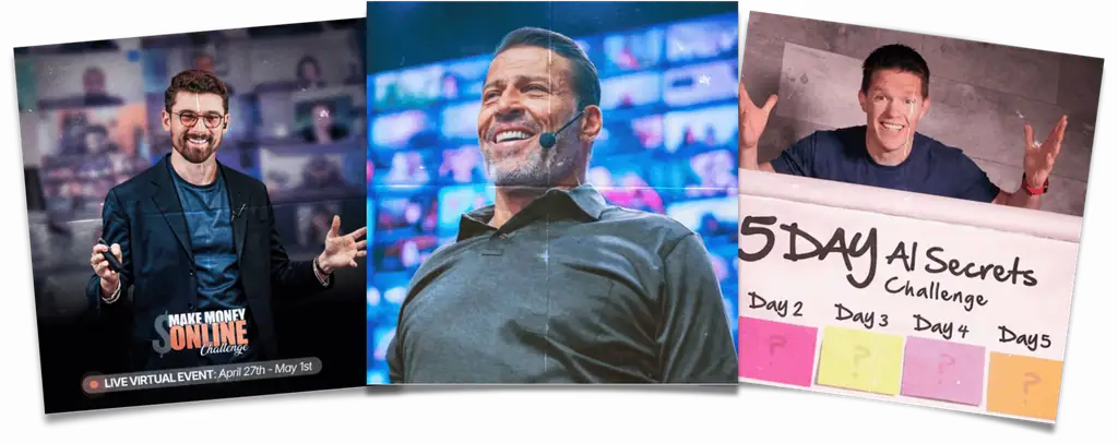 Iman Gadhzi, Tony Robbins, and Russell Brunson doing Challenge Funnels
